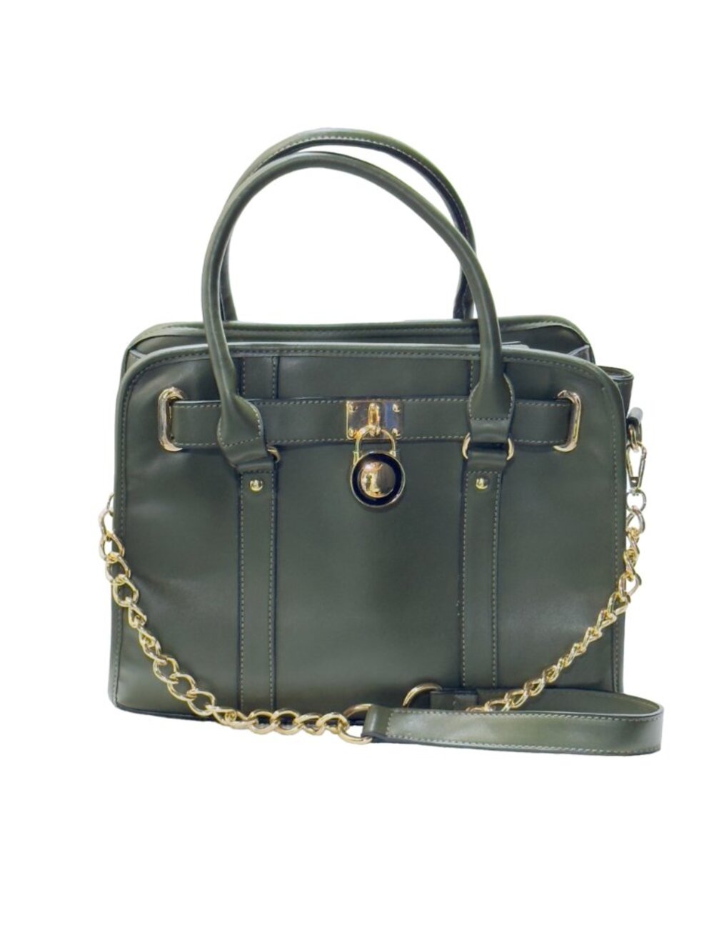 Dasein Vegan Leather Green Satchel Handbag With Gold Chain Strap Red Lining & Mu - Picture 4 of 13